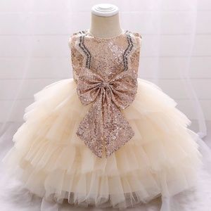 Elegant Cream and Gold Kids Formal Dress